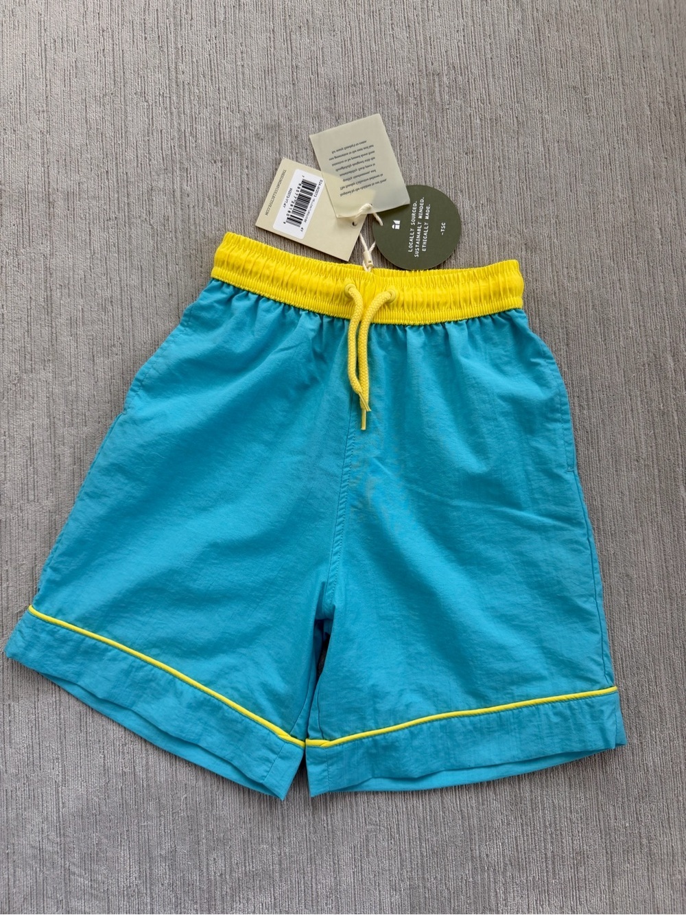 The Sunday Collective Aqua Yellow Swim Trunks Boys NWT Made in Portugal